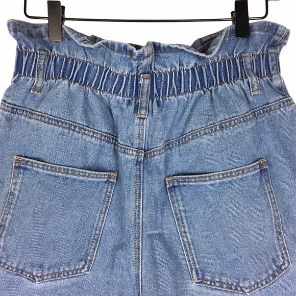 FOREVER 21 Paper Bag Jean Shorts High Waist Mom Stretch Denim Light Wash Size 29 - Picture 5 of 9